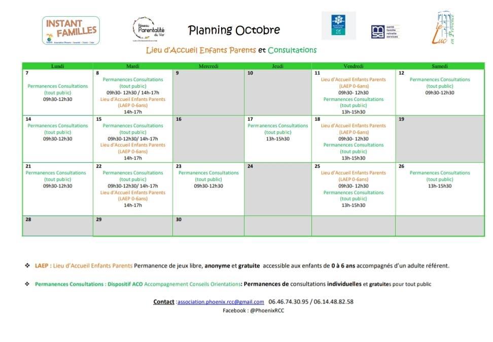 Planning aco octobre