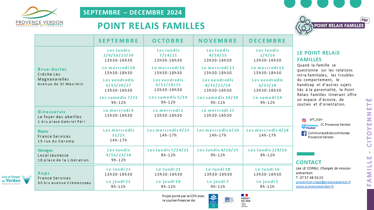 Planning du point relais familles septembre a decembre 2024